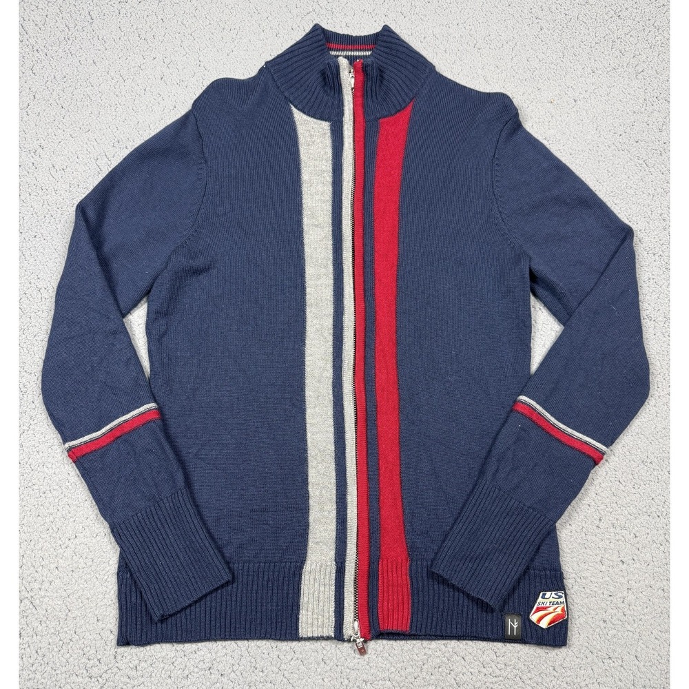 US Ski Team Sweater Womens Large Blue Alpine Skiing Neve‎ Merino Wool Full Zip